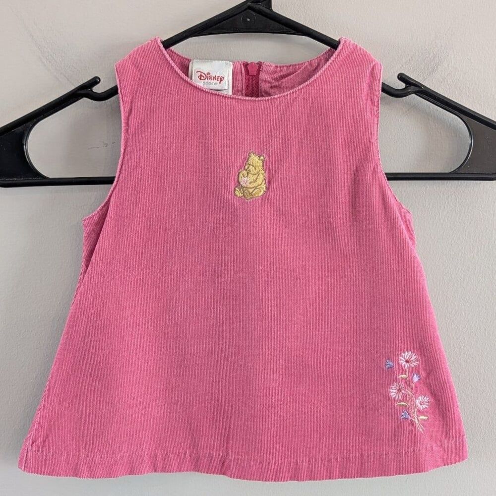 Vintage 90s Y2K Disney Store Winnie The Pooh Pink Corduroy Jumper Dress 3-6m